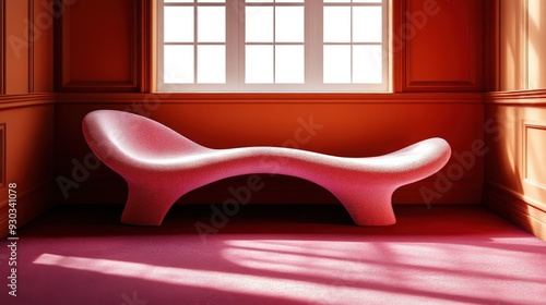 Modern abstract pink lounge chair in red interior space