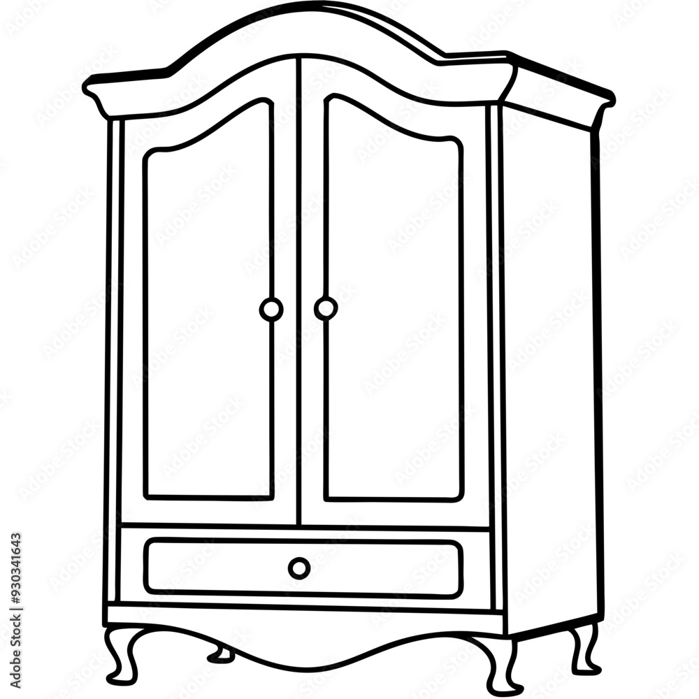 Armoire, angle view line art vector illustration Armoire, angle view line art vector illustration