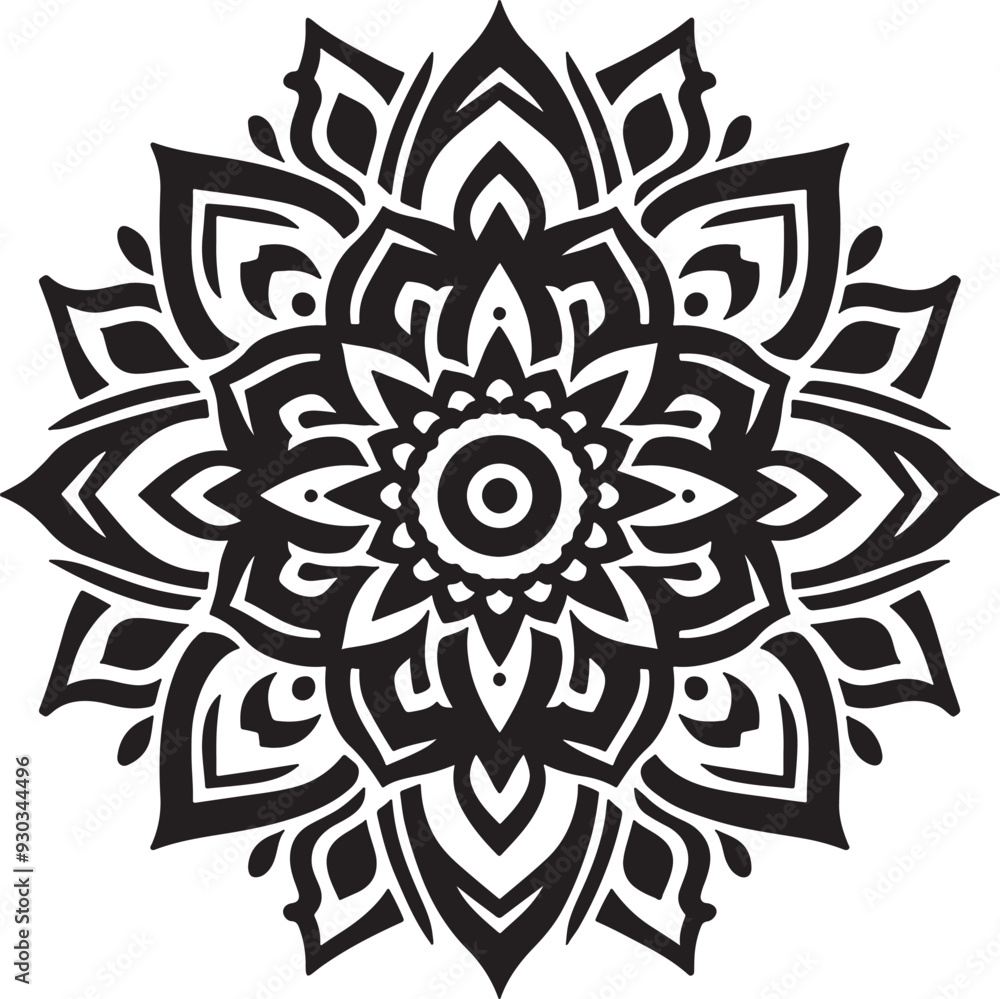 a simple mandala design silhouette in vector style with a white background: a simple mandala design silhouette in vector style with a white background: