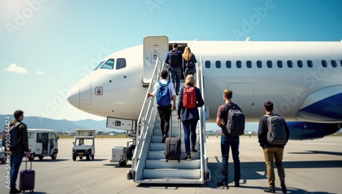 Passengers boarding an airplane