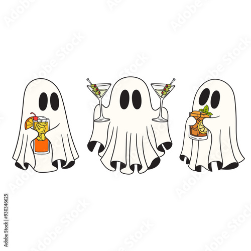 Cute Ghosts with Cocktails