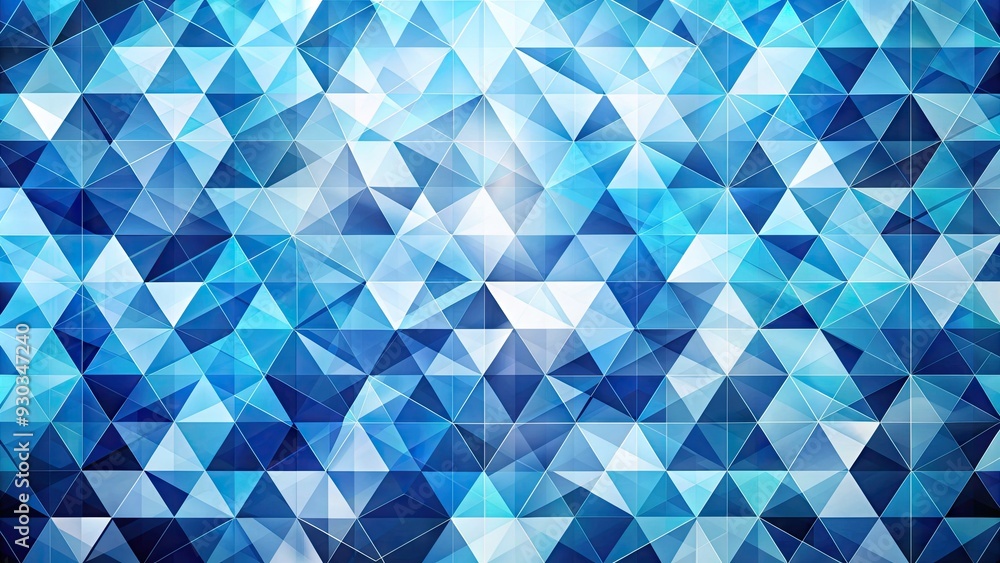 Fototapeta premium Abstract geometric background featuring a mesmerizing arrangement of interconnected triangles in shades of blue and white, creating a sense of depth and visual harmony.