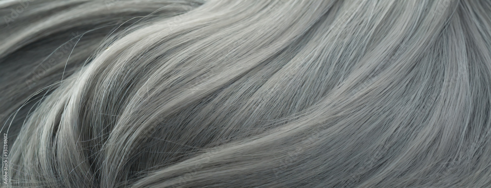 Close-up of gray hair strands, highlighting the texture and color variations of aging hair in a detailed and intimate shot.