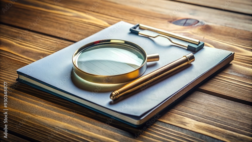A classic detective tool, a clipboard holds a document under scrutiny as a magnifying glass examines details, symbolizing investigation and analytical thinking. A classic detective tool, a clipboard holds a document under scrutiny as a magnifying glass examines details, symbolizing investigation and analytical thinking.