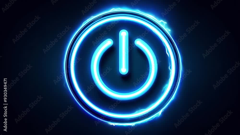 Glowing Blue Power Button with Electric Energy Effect Glowing Blue Power Button with Electric Energy Effect