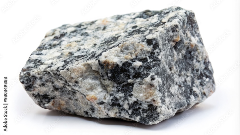 A close-up of a richly textured, grey granite rock with subtle flecks of silver and black, isolated on a pure white background for contrast. A close-up of a richly textured, grey granite rock with subtle flecks of silver and black, isolated on a pure white background for contrast.