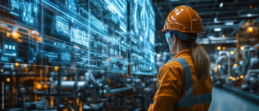 Advanced technology in manufacturing Engineers and workers in a futuristic digital twin of a heavy industry factory, Midjourney Advanced technology in manufacturing Engineers and workers in a futuristic digital twin of a heavy industry factory, Midjourney
