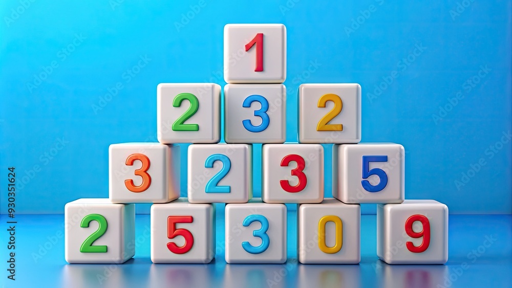 A colorful arrangement of large, white, glossy number blocks from 1 to 20 on a bright blue background, perfect for educational or playful contexts. A colorful arrangement of large, white, glossy number blocks from 1 to 20 on a bright blue background, perfect for educational or playful contexts.