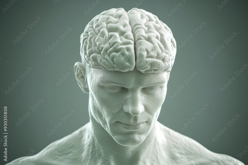 Obraz premium A detailed close up image of a human brain sculpture in glowing white symbolizing intelligence thought processes and the intricate workings of the mind ideal for scientific and educational themes