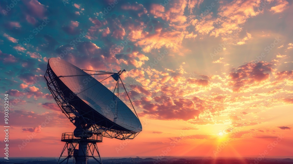 Satellite Dish Silhouetted Against a Dramatic Sunset Satellite Dish Silhouetted Against a Dramatic Sunset
