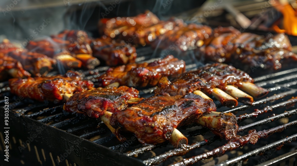 Grilled barbecue meat on a hot charcoal grill, aromatic and appetizing. Grilled barbecue meat on a hot charcoal grill, aromatic and appetizing.