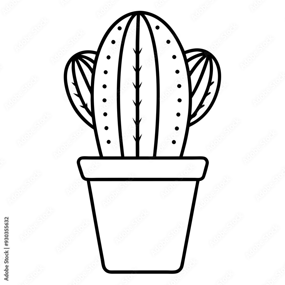 Cactus in a pot line art vector illustration Cactus in a pot line art vector illustration