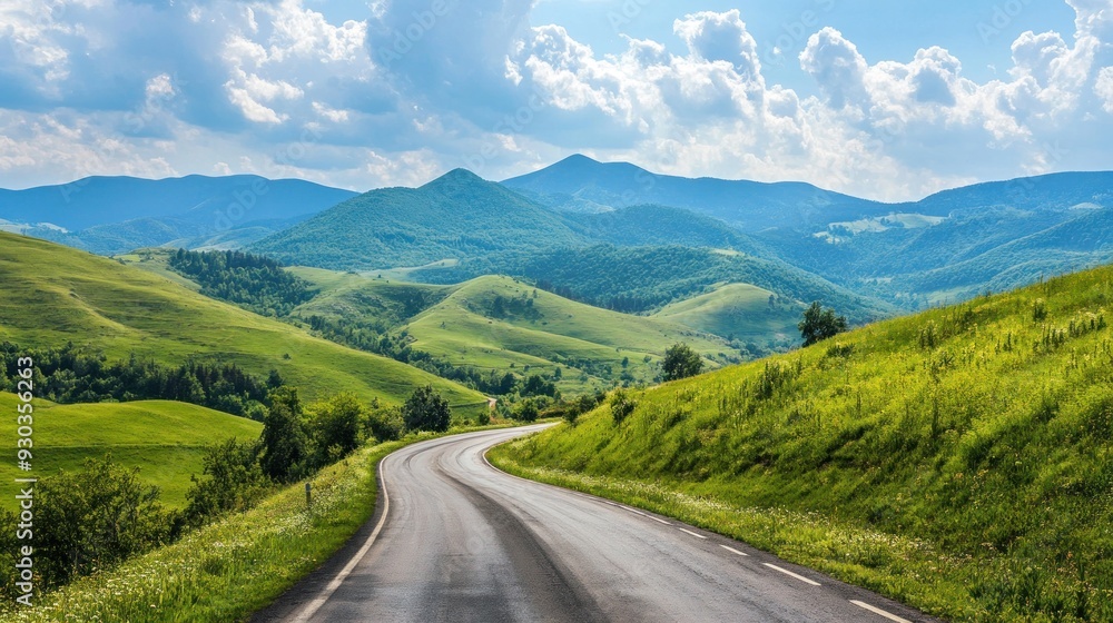 Fototapeta premium Scenic Winding Road Through Lush Green Mountains