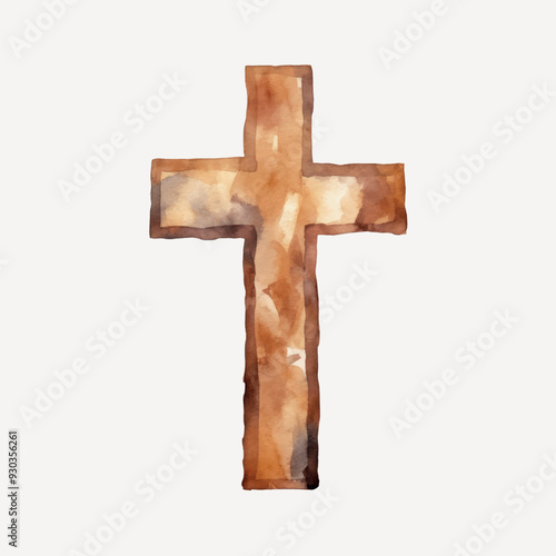 Watercolor wooden cross illustration