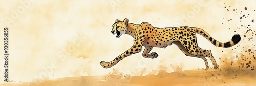 An elegant cheetah with distinctive features, such as a slender build, patterned coat, small rounded head, tear-shaped facial markings, deep chest, and long limbs and tail photo