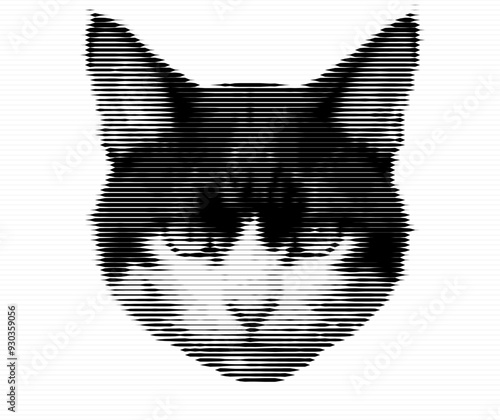 Striped grayscale canine illustration with an abstract flare.