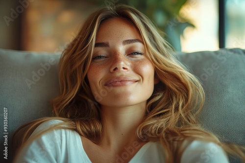 Content Woman Feeling Joy and Relaxation in Modern Apartment