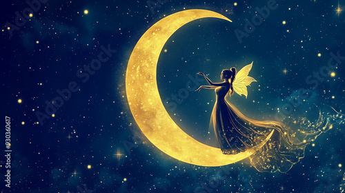 Wallpaper Mural Golden girl, moon and star Torontodigital.ca
