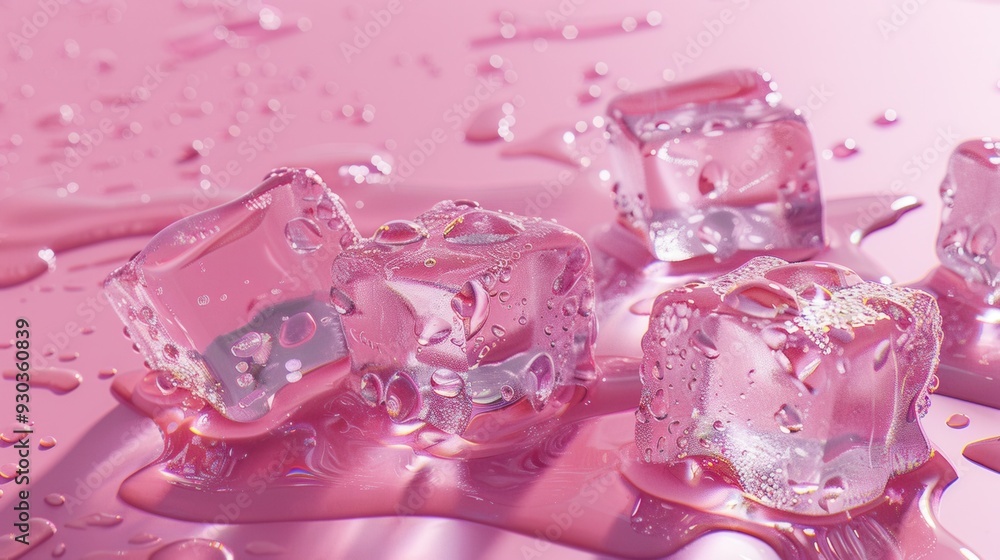 pastel pink background with ice cubes and water drops pastel pink background with ice cubes and water drops