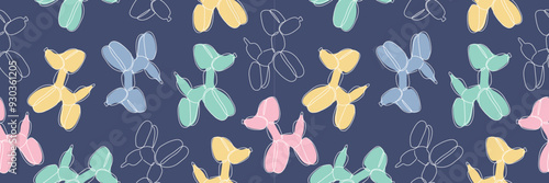 Classic balloon dog. Vector seamless pattern of cute cartoon bubble animal in color. Design element for logo, card, t-shirt, invitation, fabric, cover, accessories. Vector