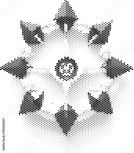 Abstract eight-pointed star symbol in dotted pattern style.