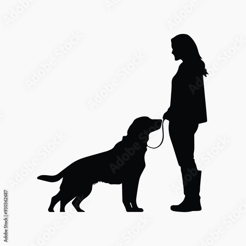 Silhouette woman walking dog