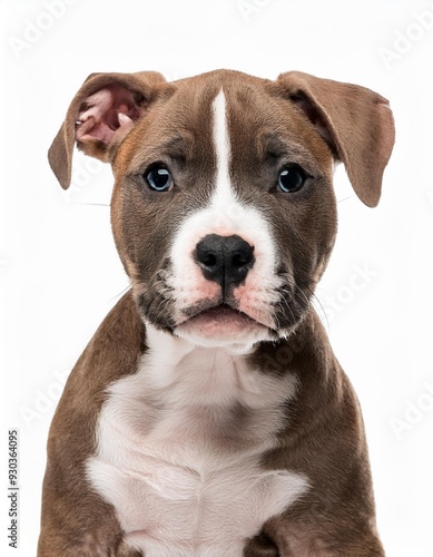 アメリカン・スタッフォードシャー・テリアの子犬のポートレート（American Staffordshire Terrier puppy portrait on white background） 