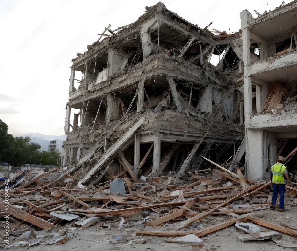 地震や戦争で崩壊したビルの救出活動をするレスキュー隊 地震や戦争で崩壊したビルの救出活動をするレスキュー隊