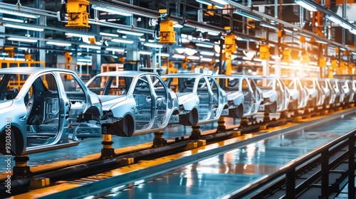 Image of a car assembly line with robotic arms dedicated to the production of state-of-the-art electric vehicles.