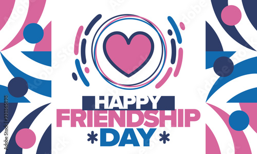 Happy Friendship Day in August. Friends love. Happy holiday, celebrated annual. Social unity. Forever together. Poster, greeting card, banner and background. Vector illustration
