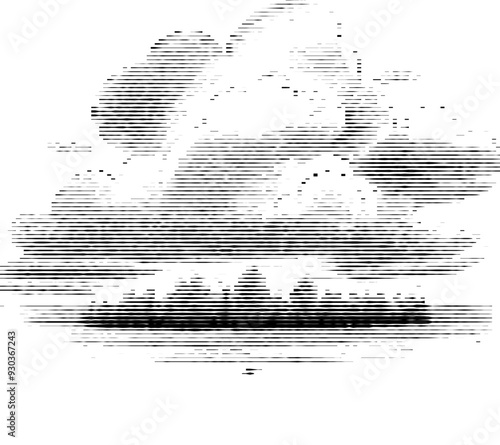 Abstract digital representation of skies and cloud shapes.