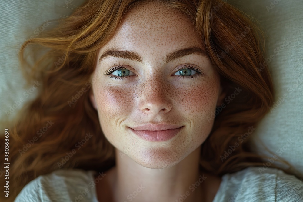 Pretty Freckled Young Adult Woman Smiling and Gazing Pretty Freckled Young Adult Woman Smiling and Gazing