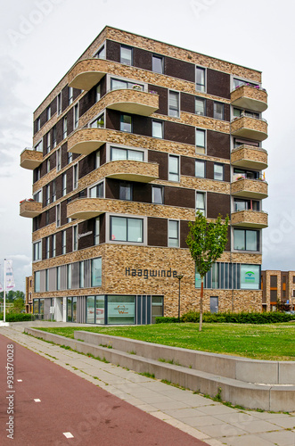 Lelystad, The Netherlands, August 4, 2024: new residential building with healthcare on the lower floors