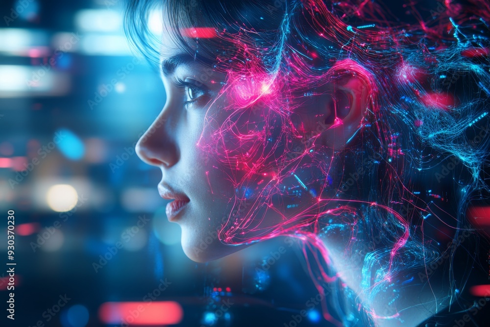 A woman with glowing cosmic patterns in her mind represents the limitless potential of human imagination and the vast universe of creativity and inspiration within A woman with glowing cosmic patterns in her mind represents the limitless potential of human imagination and the vast universe of creativity and inspiration within