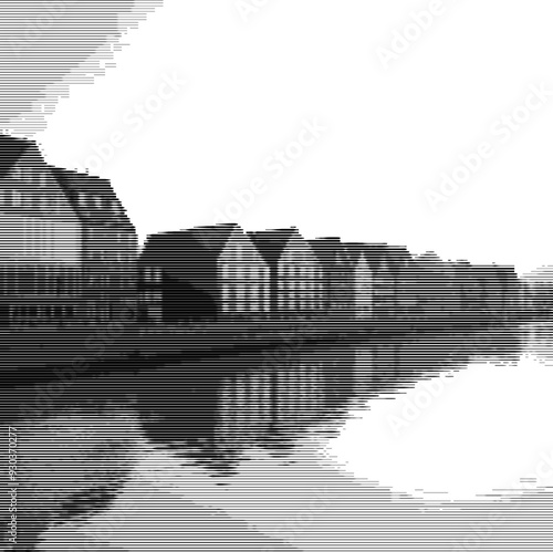 Stylized city reflection on water surface