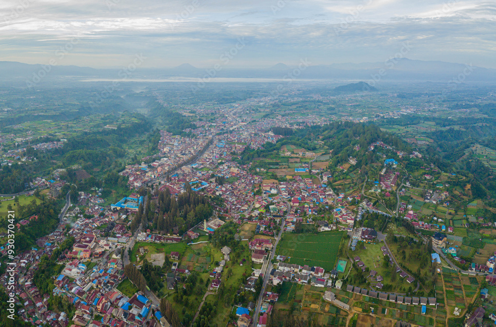 Aerial drone view of greenery countryside scenery in Berastagi, North Sumatra, Indonesia. Aerial drone view of greenery countryside scenery in Berastagi, North Sumatra, Indonesia.