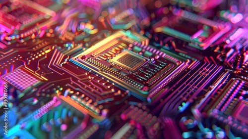 a detailed image of integrated circuits designed for neuromorphic computing, highlighting advanced chips like IBM’s TrueNorth or Intel’s Loihi with a tech-inspired aesthetic photo