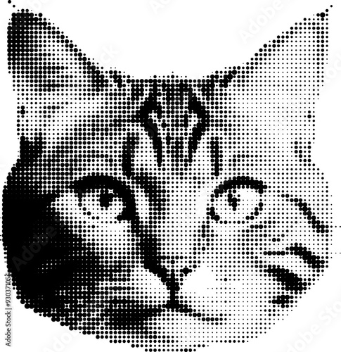 Grayscale stripes abstractly portraiture a cat's appearance.