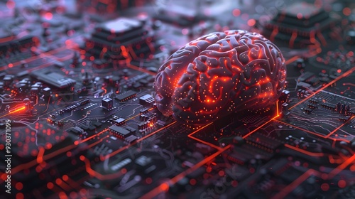  a futuristic hardware setup that emulates the human brain, featuring intricate silicon-based neuromorphic chips and brain-inspired circuitry photo