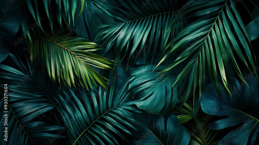 closeup nature view of green leaf and palms background. Flat lay, dark nature concept, tropical leaf , ai closeup nature view of green leaf and palms background. Flat lay, dark nature concept, tropical leaf , ai