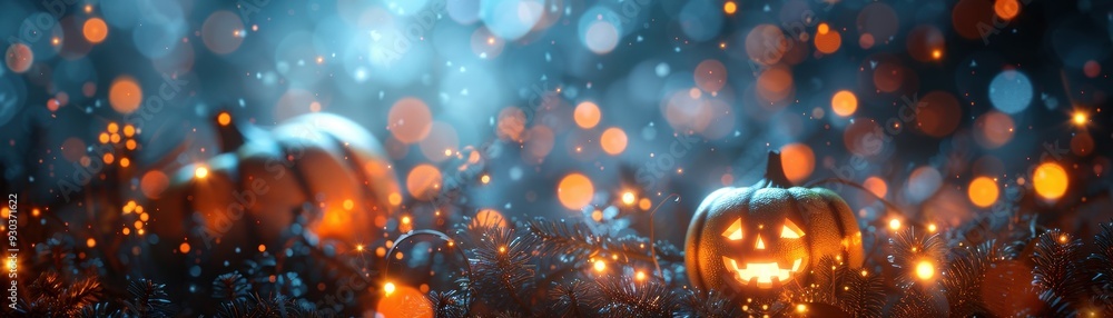 Naklejka premium Ghostly Garlands with Flickering Halloween Lights