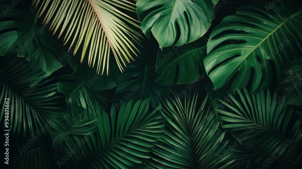 closeup nature view of green leaf and palms background. Flat lay, dark nature concept, tropical leaf , ai closeup nature view of green leaf and palms background. Flat lay, dark nature concept, tropical leaf , ai