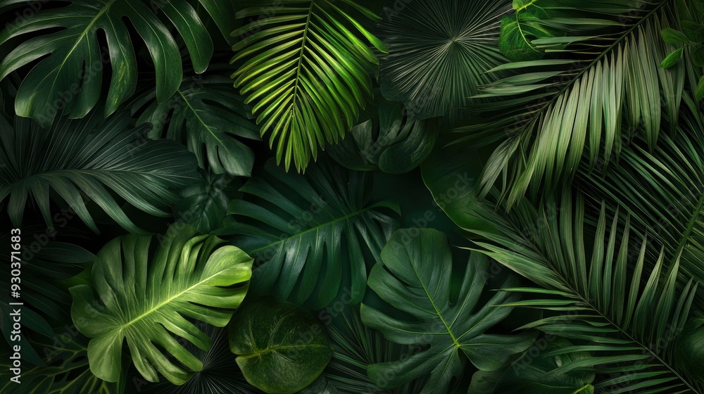 closeup nature view of green leaf and palms background. Flat lay, dark nature concept, tropical leaf , ai closeup nature view of green leaf and palms background. Flat lay, dark nature concept, tropical leaf , ai