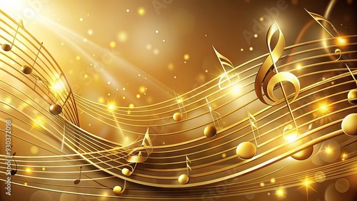 A luxurious golden background is adorned with swirling musical notes in a creative harmony of elegance and creativity, evoking feelings of sophistication and refinement.