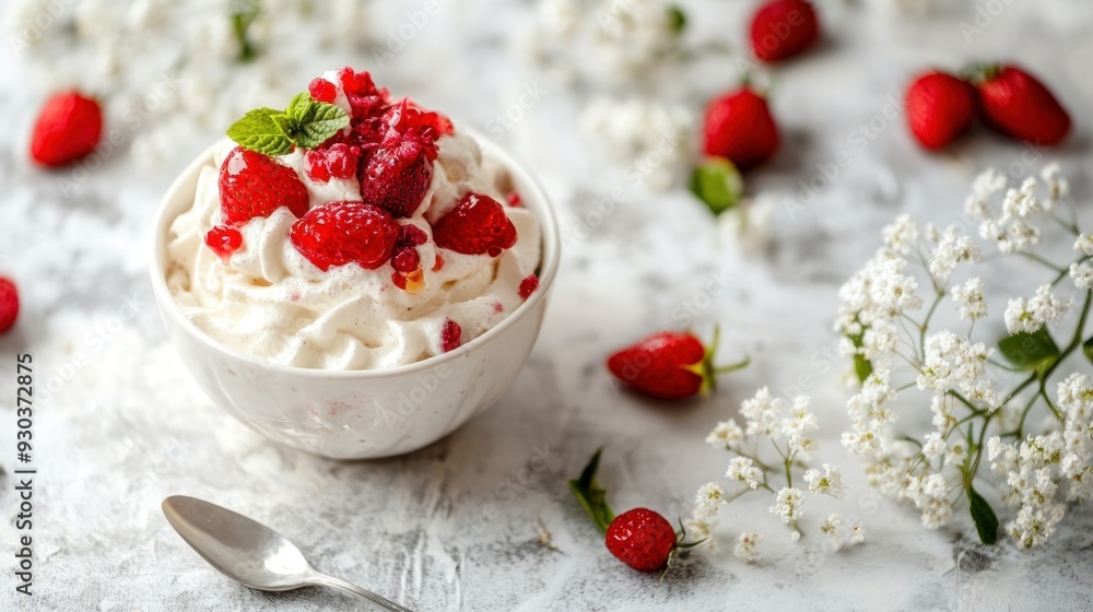 Whipped Cream with Strawberries and Mint. Whipped Cream with Strawberries and Mint.