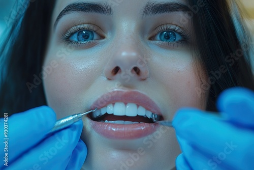 Woman Undergoing Teeth Cleaning with Toothbrush for Beauty Treatment