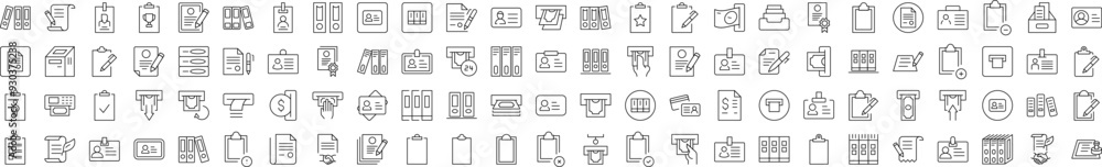 Employee Badge, Documents, Clipboard, ID Card Line Icon Pack. Editable Stroke. Minimalistic Linear Pictogram for Design of Cards, Apps, Banners, Posts Employee Badge, Documents, Clipboard, ID Card Line Icon Pack. Editable Stroke. Minimalistic Linear Pictogram for Design of Cards, Apps, Banners, Posts