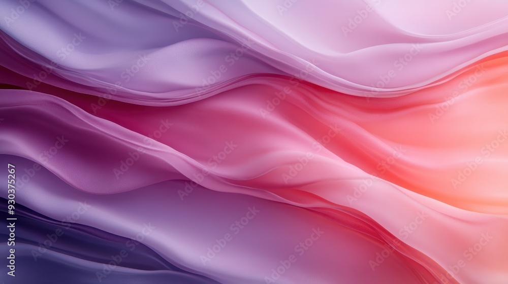 Fototapeta premium Abstract image showcasing the softness and fluidity of gently flowing fabric in pink and purple hues, evoking a sense of grace and elegance, illustrative of gentle movement and quiet beauty.