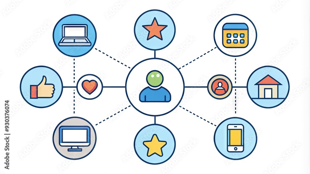 A modern, stylized icon representing seamless customer experience across various channels, including social media, phone, email, and in-store interactions. A modern, stylized icon representing seamless customer experience across various channels, including social media, phone, email, and in-store interactions.
