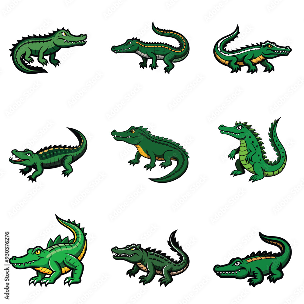 Fototapeta premium set of crocodile vector design, crocodile, animal, lizard, reptile, cartoon, dragon, green, illustration, isolated, dinosaur, vector, gecko, alligator, nature, art, wildlife, monster, wild, funny